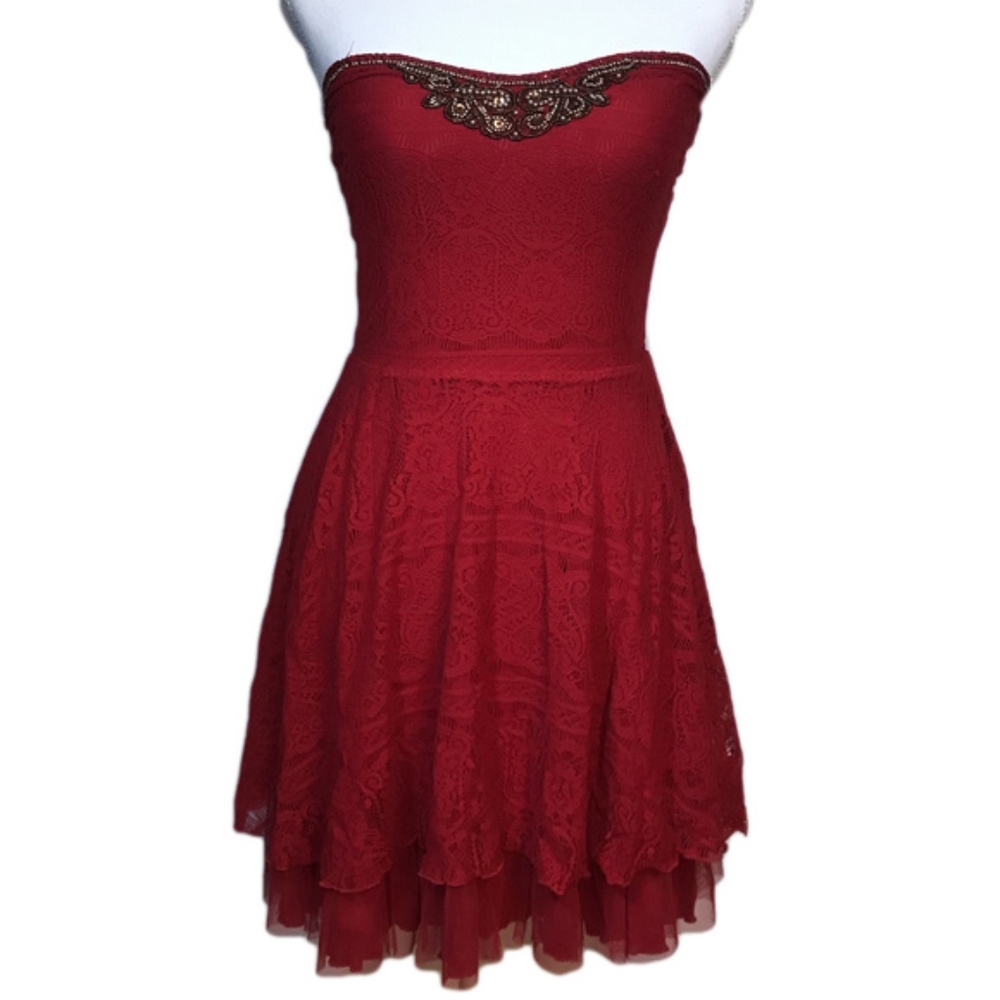 π2X HPπFree People red lace beaded dress - Picture 2 of 8